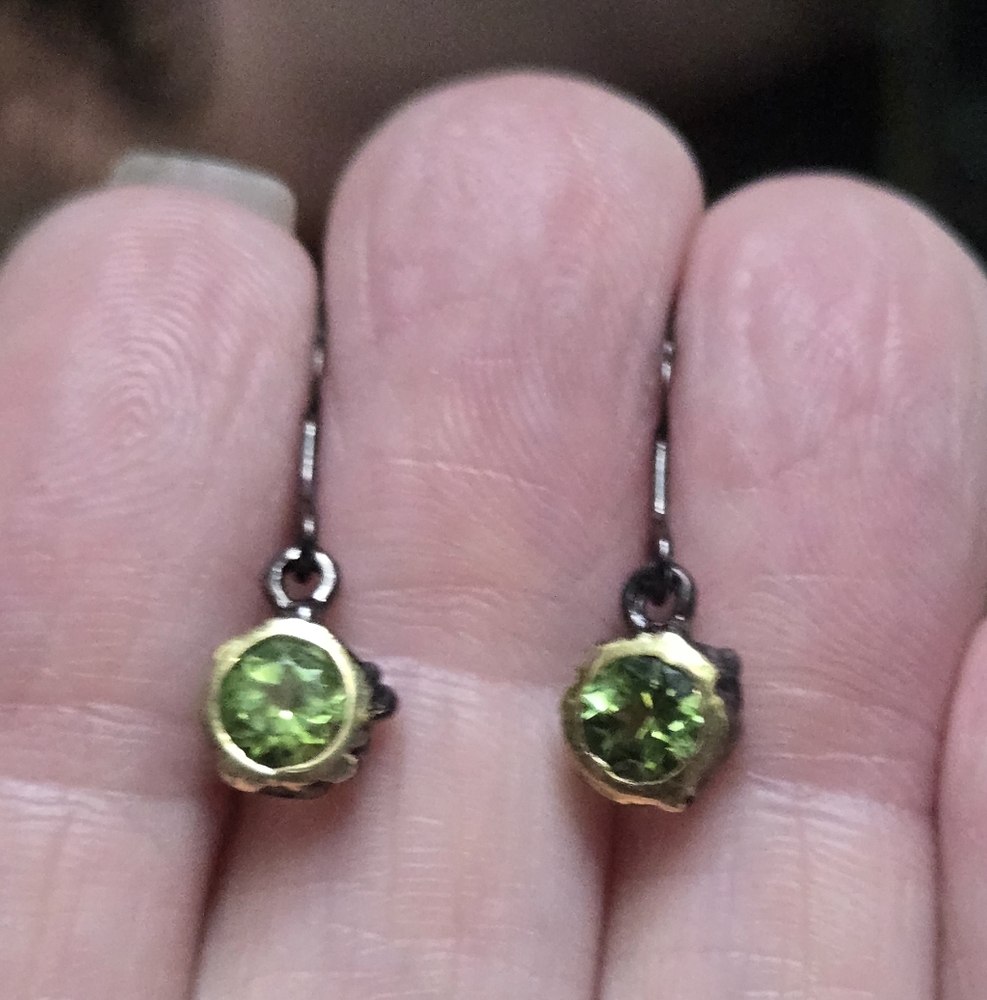 Peridot Natural Gemstone Sterling Rhodium & Gold Earrings 1.8k Each - Picture 3 of 8
